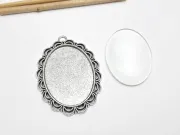 Baza pandantiv cu cabochon sticla oval 54x40mm, interior 40x30mm