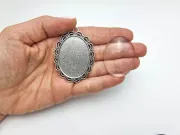 Baza pandantiv cu cabochon sticla oval 54x40mm, interior 40x30mm