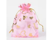 Saculet organza 12x9cm roz cu inima