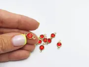 Link otel inoxidabil 304 auriu cu rhinestone 12.5x7x2mm rosu