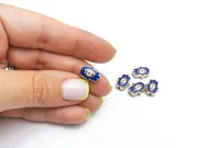 Margele de alama emailate mana hamsa 12x9.5x4mm blue