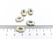 Margele de alama emailate mana hamsa 12x9.5x4mm alb