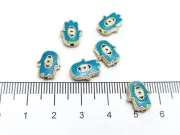 Margele de alama emailate mana hamsa 12x9.5x4mm turcoaz