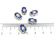 Margele de alama emailate mana hamsa 12x9.5x4mm blue