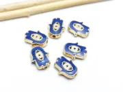 Margele de alama emailate mana hamsa 12x9.5x4mm albastru