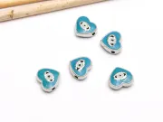 Margele de alama emailate inima 10x9x4mm turcoaz