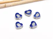 Margele de alama emailate inima 10x9x4mm albastru