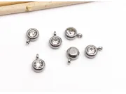Charm otel inoxidabil cu rhinestone 9x6.5x4mm transparent