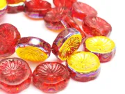 Sirag margele sticla floare 12mm rosu