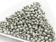Margele de alama decorative cu striatii 3x2mm placate cu rodiu (10buc)