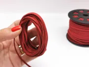 Snur suede imitatie piele intoarsa latime 3mm rosu (5metri)