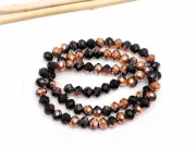 Margele cristal rondel fatetat 6x4mm negru rose gold (sirag)
