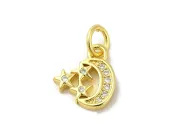 Charm cubic zirconia luna si stele 10.5x9.5mm auriu