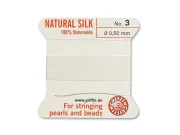 Fir matase naturala pentru insirat perle si margele nr 3 - 0.50mm alb (2metri)