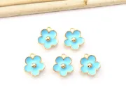 Charm auriu floare 13x11.5mm turcoaz