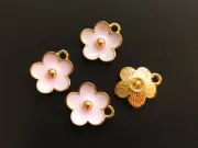 Charm auriu floare 13x11.5mm roz
