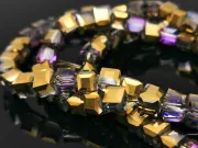 Margele cristal cub fatetat 4mm iris mov auriu metalic (sirag)