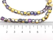 Margele cristal cub fatetat 4mm iris mov auriu metalic (sirag)