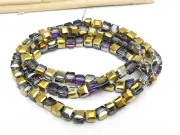 Margele cristal cub fatetat 4mm iris mov auriu metalic (sirag)