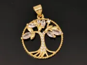 Charm copacul vietii din cubic zirconia 21.5x19mm auriu