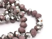 Margele cristal rondel fatetat 6x4mm mov opac cu argintiu (sirag)