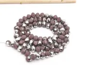 Margele cristal rondel fatetat 6x4mm mov opac cu argintiu (sirag)