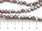 Margele cristal rondel fatetat 6x4mm mov opac cu argintiu (sirag)