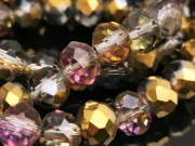 Margele cristal rondel fatetat 8x6mm iris mov auriu metalic (sirag)