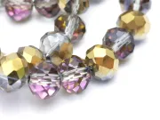 Margele cristal rondel fatetat 8x6mm iris mov auriu metalic (sirag)