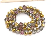 Margele cristal rondel fatetat 8x6mm iris mov auriu metalic (sirag)