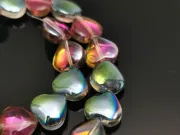 Margele sticla inima electroplacate 10mm iris roz verde (sirag)