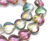 Margele sticla inima electroplacate 10mm iris roz verde (sirag)