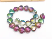Margele sticla inima electroplacate 10mm iris roz verde (sirag)