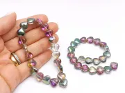 Margele sticla inima electroplacate 10mm iris roz verde (sirag)