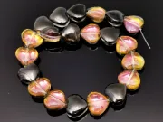 Margele sticla inima electroplacate 10mm negru roz iris (sirag)