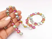 Margele sticla inima electroplacate 10mm roz lime metalic (sirag)