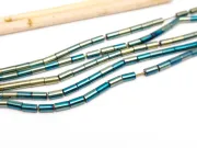 Margele de sticla tubulare 5x2.5mm iris verde (sirag)