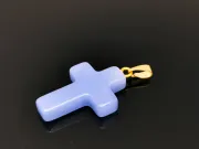 Pandantiv sticla cruce 28.5x18mm albastru