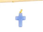 Pandantiv sticla cruce 28.5x18mm albastru