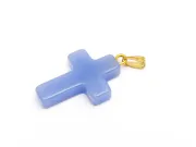 Pandantiv sticla cruce 28.5x18mm albastru