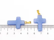 Pandantiv sticla cruce 28.5x18mm albastru