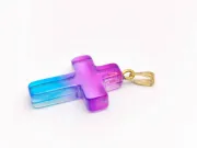 Pandantiv sticla cruce 28.5x18mm roz albastru