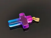 Pandantiv sticla cruce 28.5x18mm roz albastru