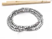 Sirag hematit cub rotunjit 3x3mm argintiu deschis