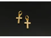 Charm cruce din cubic zirconia auriu 11x6.5mm