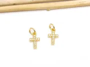 Charm cruce din cubic zirconia auriu 11x6.5mm