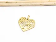 Charm inima din cubic zirconia 23x22mm auriu