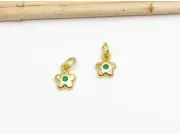 Charm floare din cubic zirconia auriu 9.5x7x2mm verde