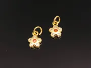 Charm floare din cubic zirconia auriu 9.5x7x2mm portocaliu