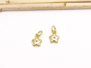 Charm floare din cubic zirconia auriu 9.5x7x2mm roz